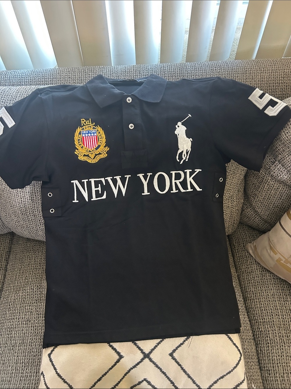 Ralph Lauren Black Polo Shirt with White Embroidery and Crest